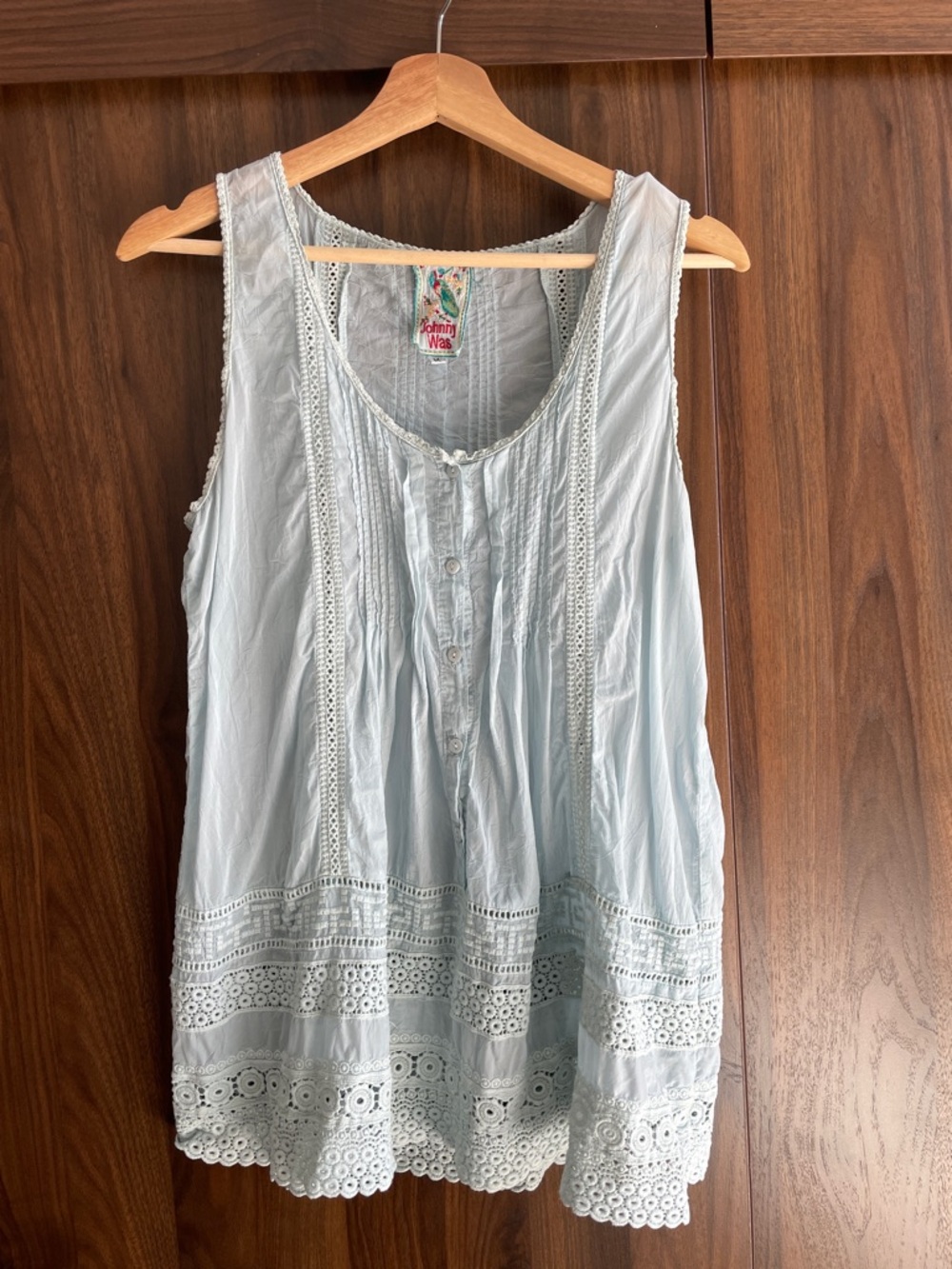 Johnny Was Pale Blue Lace-Trim Sleeveless Camisole